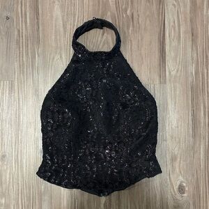 Vintage Black lace sparkly Halter Top
